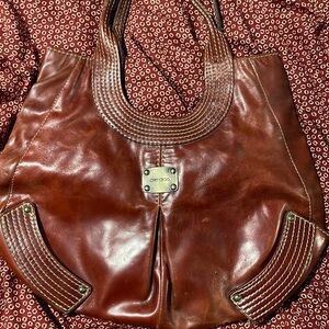 Jimmy Choo, red leather satchel, brass hardware!